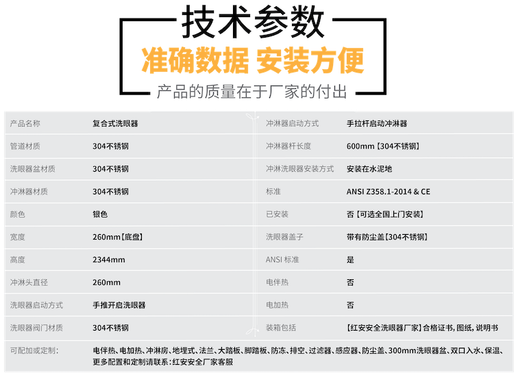 【萬保品牌】復合式洗眼器技術參數(shù)